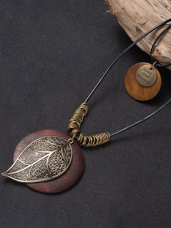 Vintage Metal Leaf Sweater Necklace